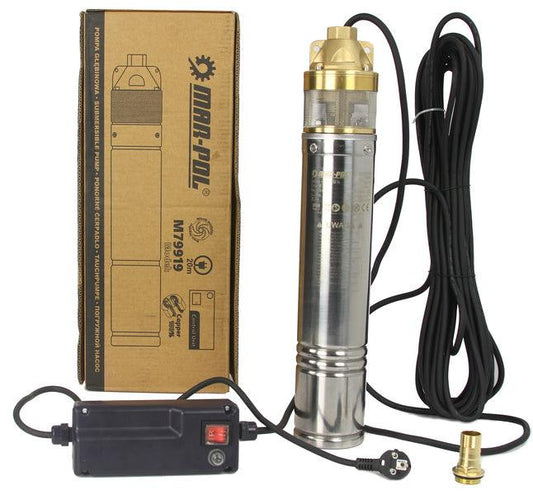 Pompa de apa submersibila de adâncime 1" 90m 50L/min 96mm corp inox motor cupru