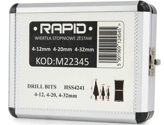 SET DE BURGHIE TREPTATE – 3 PIESE HSS4241 BURGHIE CONICE CU SPIRALĂ