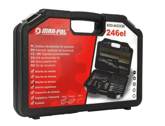 Set trusa burghie biti tubulare lemn fier beton 246 piese