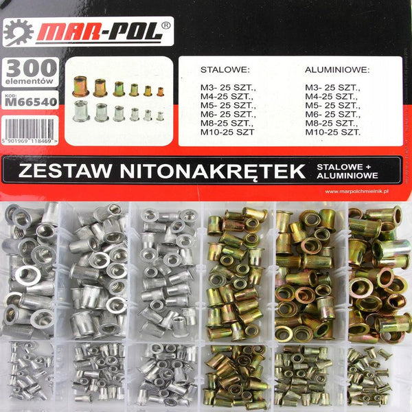 Set piulite nituibile 300 piese otel si aluminiu - Bjc tools