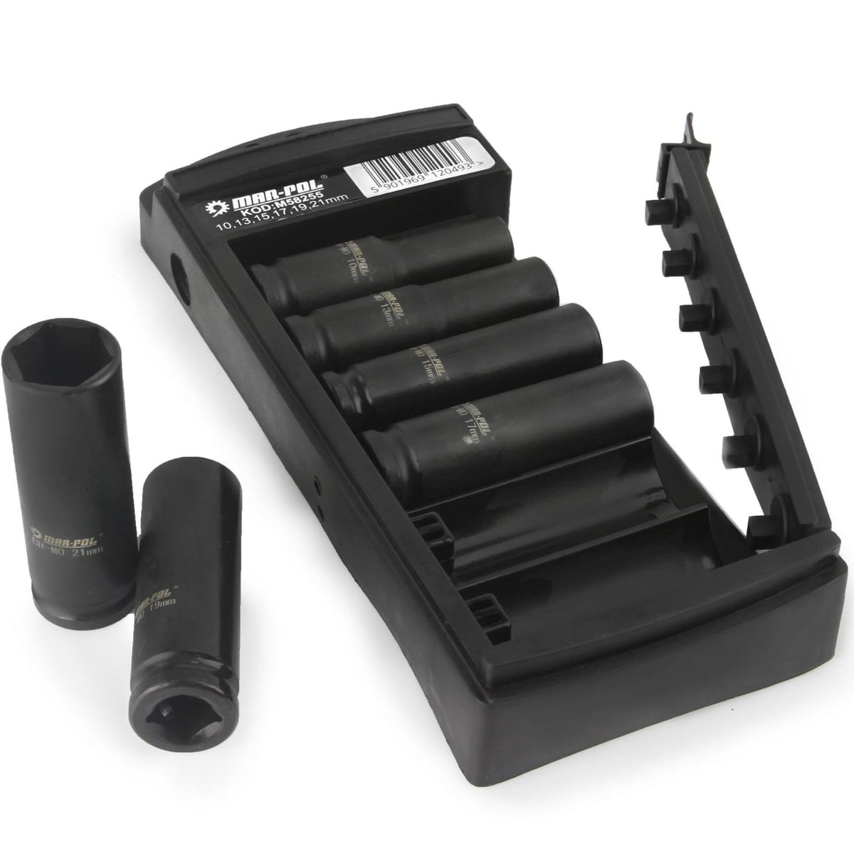 Set chei tubulare lungi impact 1/2" 6piese 10-21mm cu organizator - Bjc tools