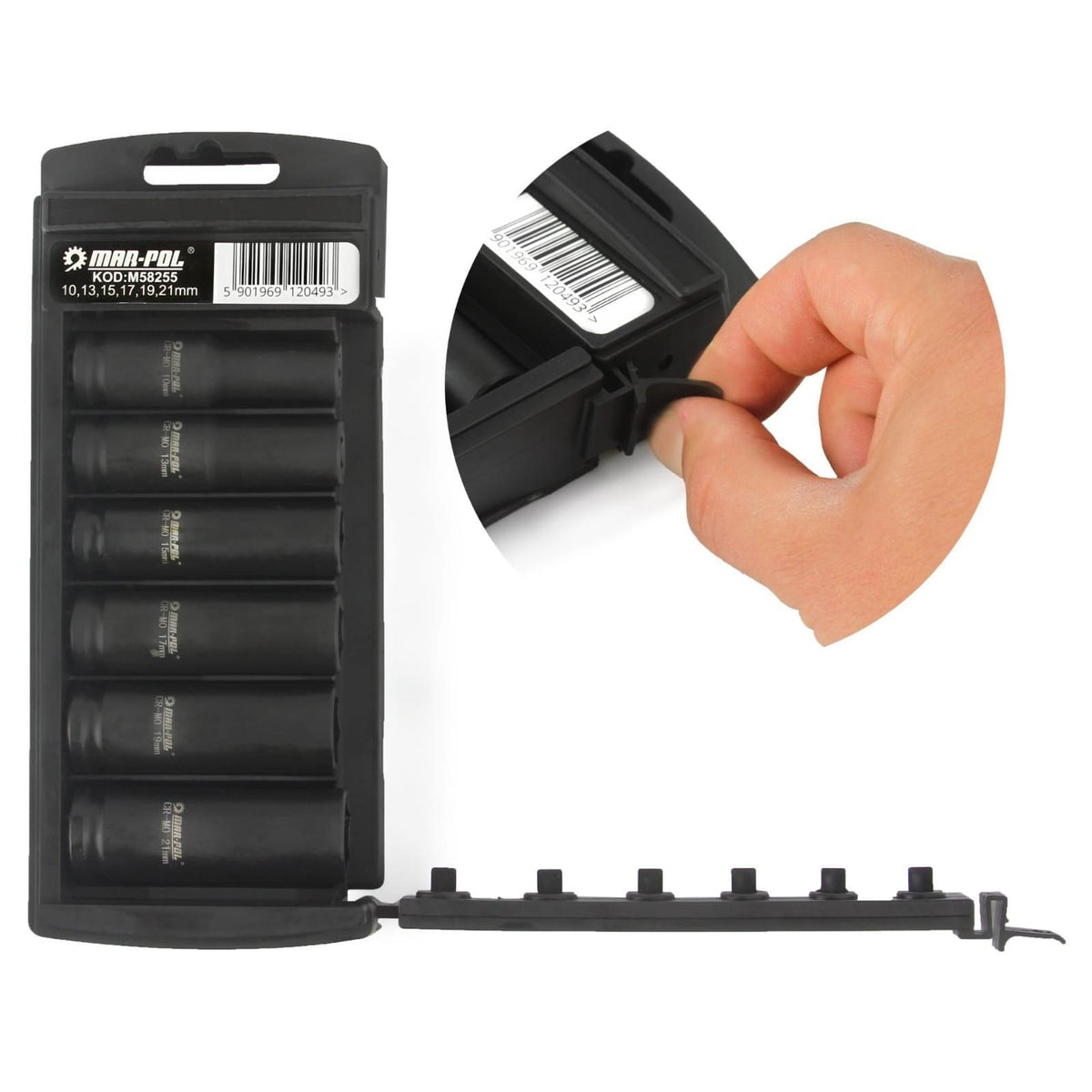 Set chei tubulare lungi impact 1/2" 6piese 10-21mm cu organizator - Bjc tools