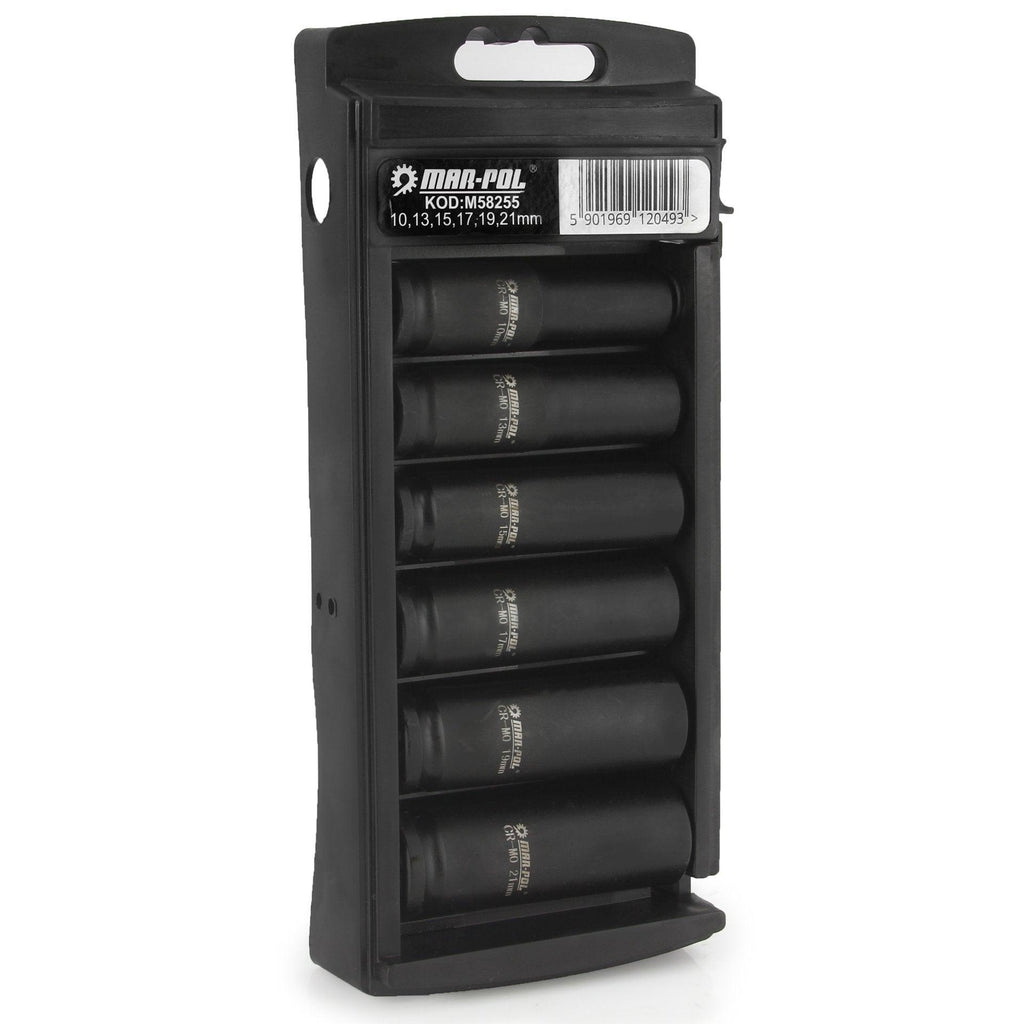 Set chei tubulare lungi impact 1/2" 6piese 10-21mm cu organizator - Bjc tools