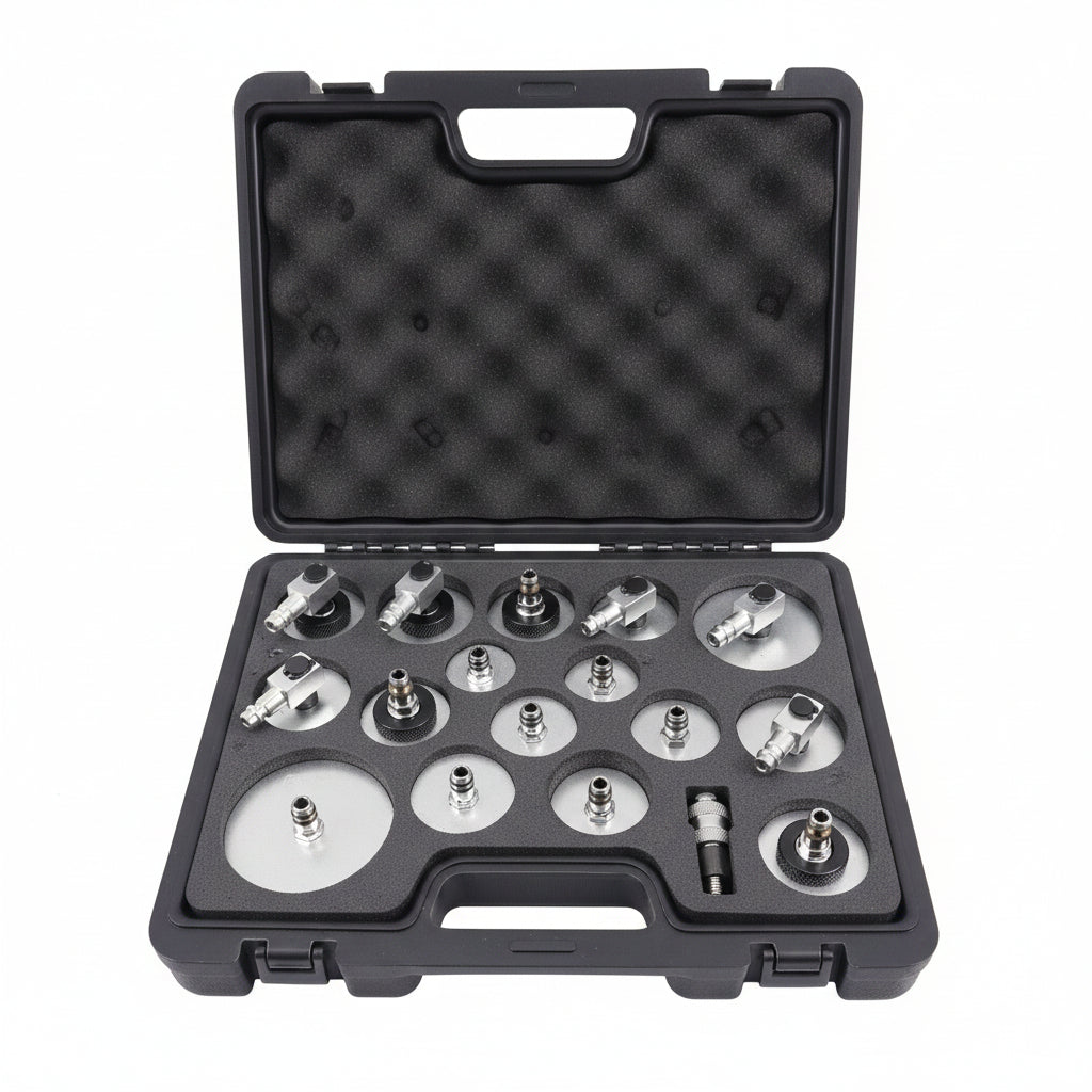 Aparat pompa electrica pentru aerisire si schimbat lichid de frana BJC Tools, 12V/220V, Set complet 17 accesorii