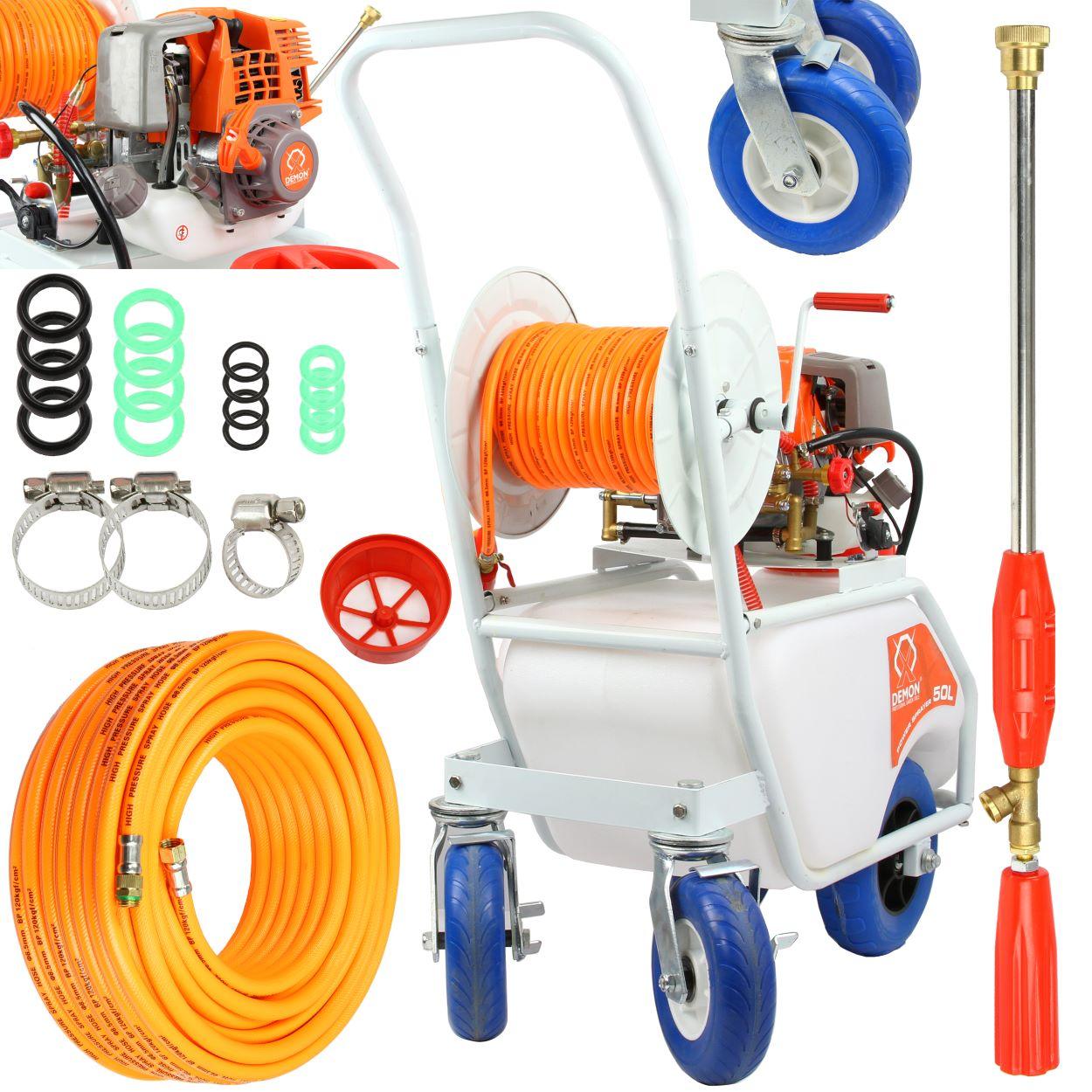 Atomizor pe benzina 50 litri cu carucior si furtun lung pe rola, Pulverizator substanțe, motostropitoare - Bjc tools