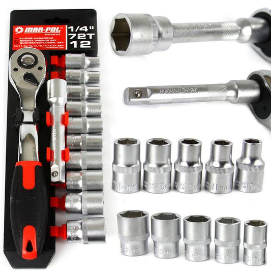 Set cheie clichet 1/2 72 dinti profi si chei tubulare 12 piese - Bjc tools