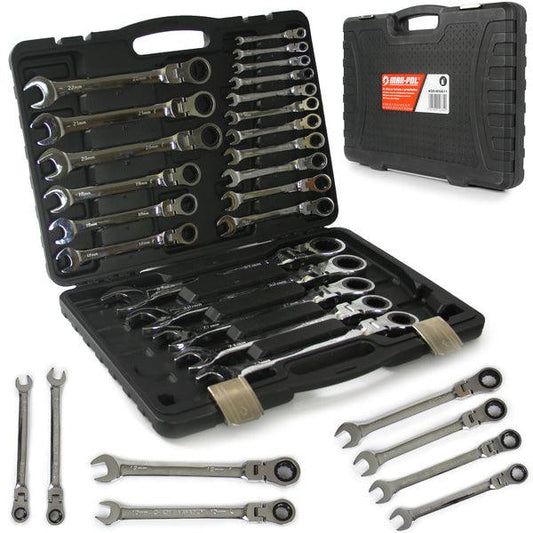 Trusa chei combinate cu clichet articulate 22 piese 6 - 32 mm profesional chrome vanadium cu 72 dinti - Bjc tools