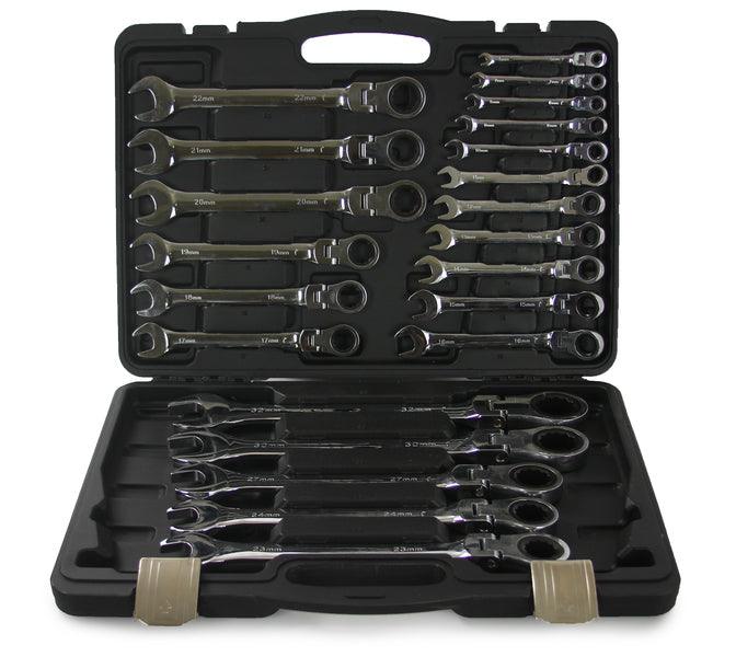 Trusa chei combinate cu clichet articulate 22 piese 6 - 32 mm profesional chrome vanadium cu 72 dinti - Bjc tools