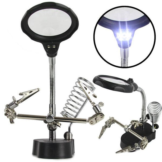 Suport ciocan de lipit cu Lupa Lampa Led si clesti - Bjc tools