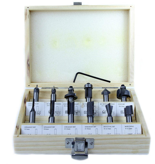 Set freze lemn 12 piese carbura tungsten, freze pentru lemn din otel carbon si carbură de tungsten - Bjc tools