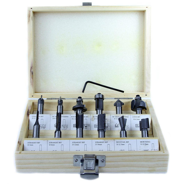 Set freze lemn 12 piese carbura tungsten, freze pentru lemn din otel carbon si carbură de tungsten - Bjc tools