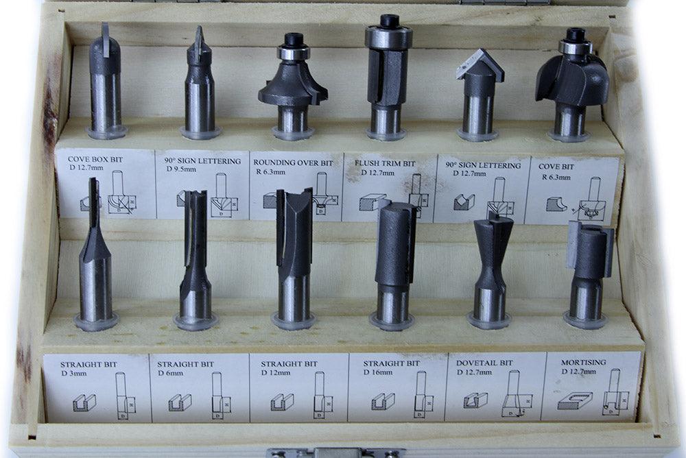 Set freze lemn 12 piese carbura tungsten, freze pentru lemn din otel carbon si carbură de tungsten - Bjc tools