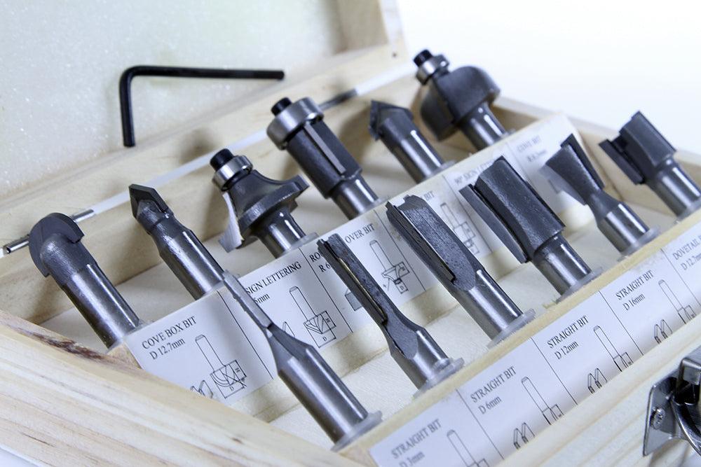 Set freze lemn 12 piese carbura tungsten, freze pentru lemn din otel carbon si carbură de tungsten - Bjc tools
