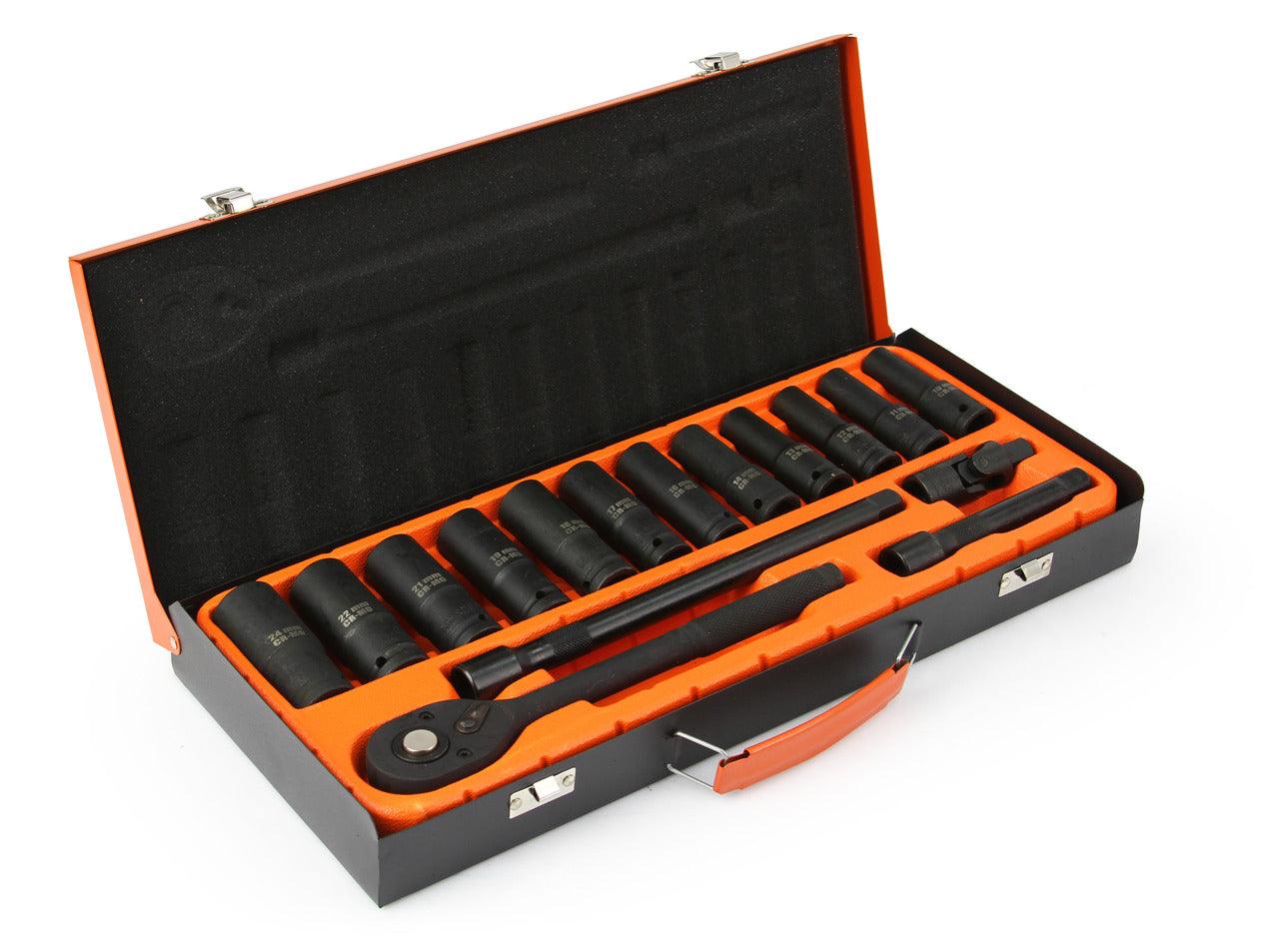Trusa chei tubulare lungi clichet si prelungitor de forta 1/2 17 piese - Bjc tools