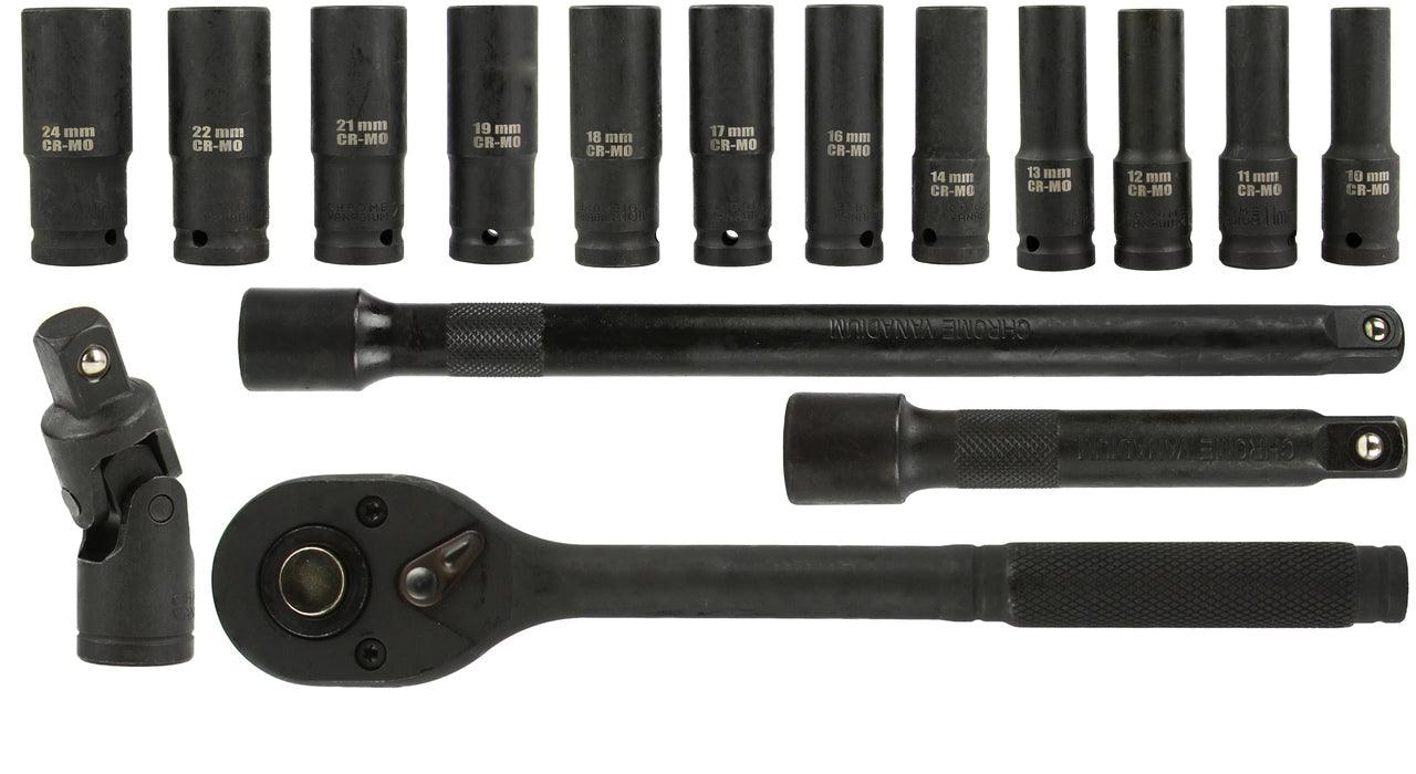 Trusa chei tubulare lungi clichet si prelungitor de forta 1/2 17 piese - Bjc tools