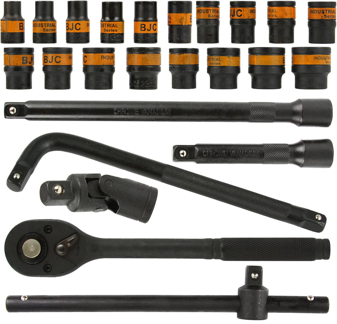 Trusa scule de forta 24 piese 1/2 6 laturi, set chei tubulare clichet prelungitor - Bjc tools