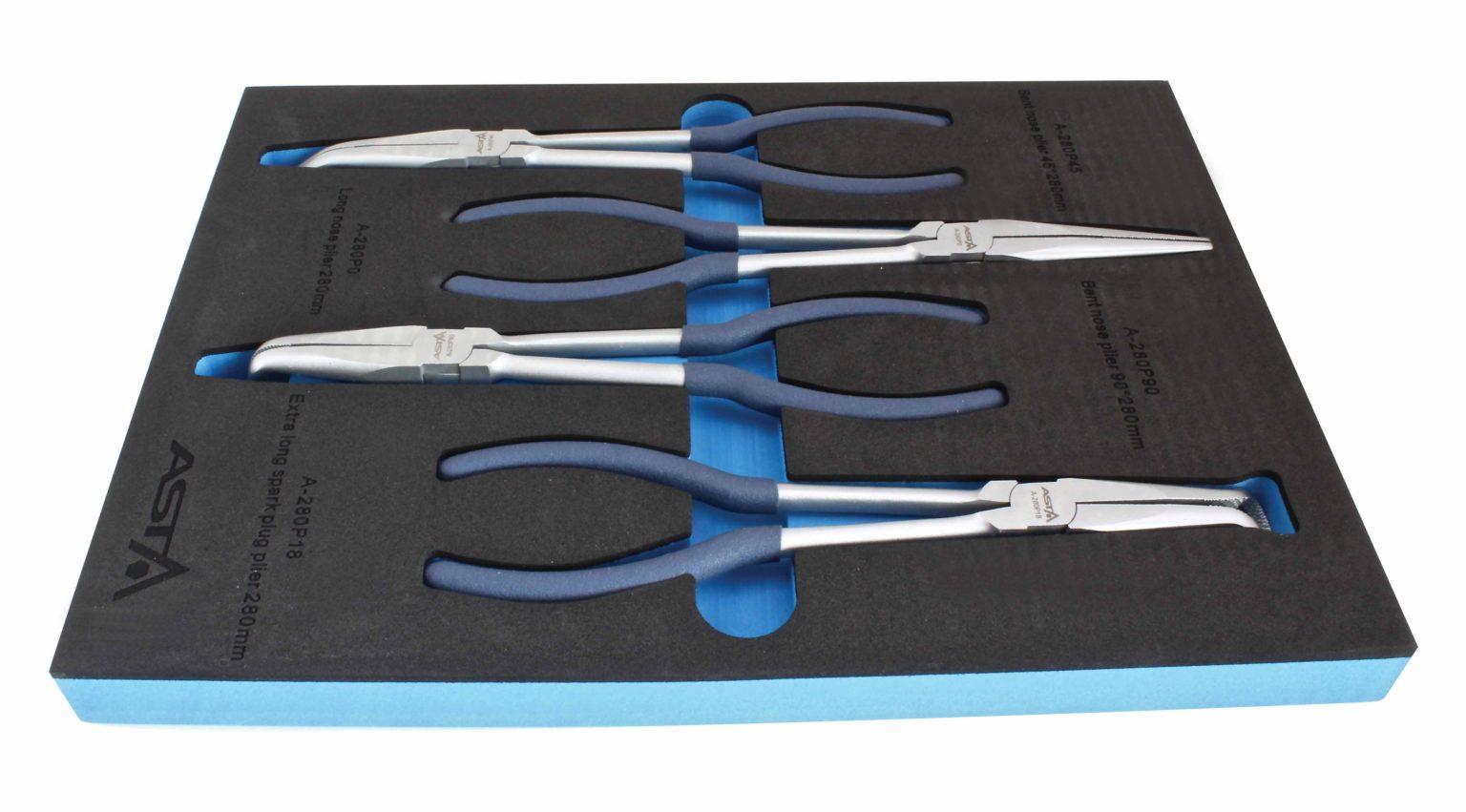 Set clesti cu varf lung in modul de spuma pentru dulap scule, set clesti lungi 4 piese Profesional - Bjc tools
