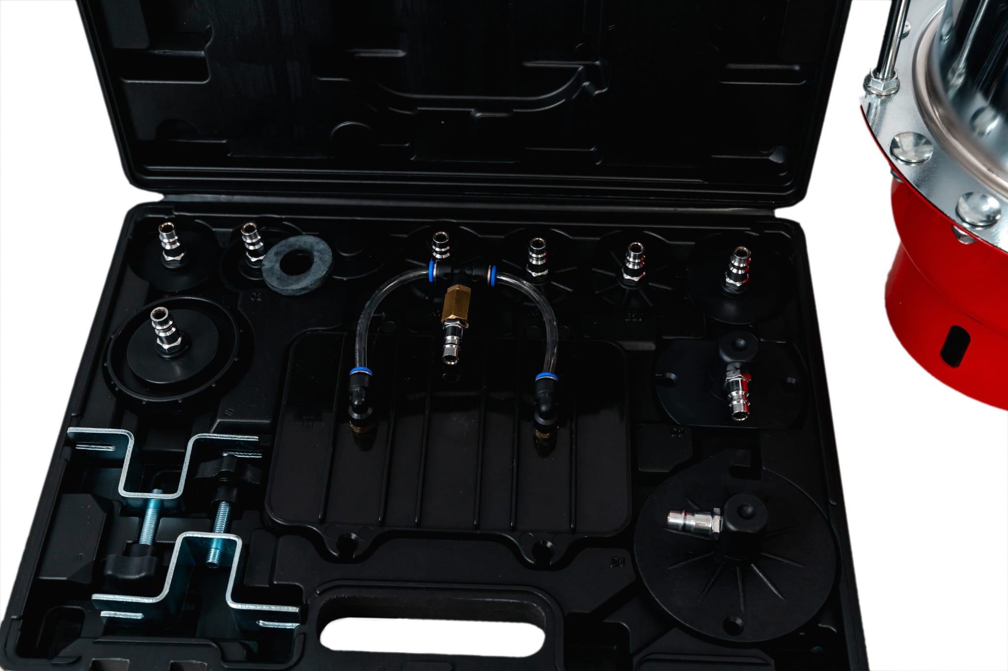 Pompa profesionala pneumatica pentru aerisit si schimbat lichid frana si ambreiaj - Set 15 adaptoare - Bjc tools