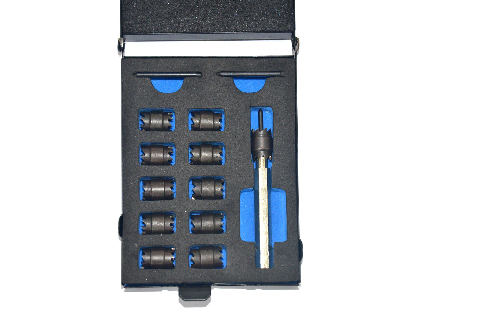 Set profesional freza puncte de sudura cu coroana - 13 piese (9.5 mm) , Burghiu puncte de sudura - Bjc tools