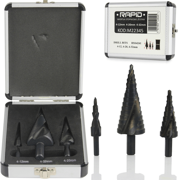 SET DE BURGHIE TREPTATE – 3 PIESE HSS4241 BURGHIE CONICE CU SPIRALĂ - Bjc tools