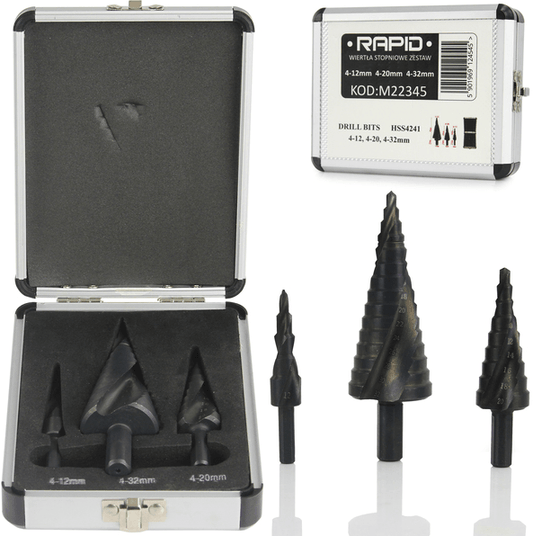 SET DE BURGHIE TREPTATE – 3 PIESE HSS4241 BURGHIE CONICE CU SPIRALĂ - Bjc tools