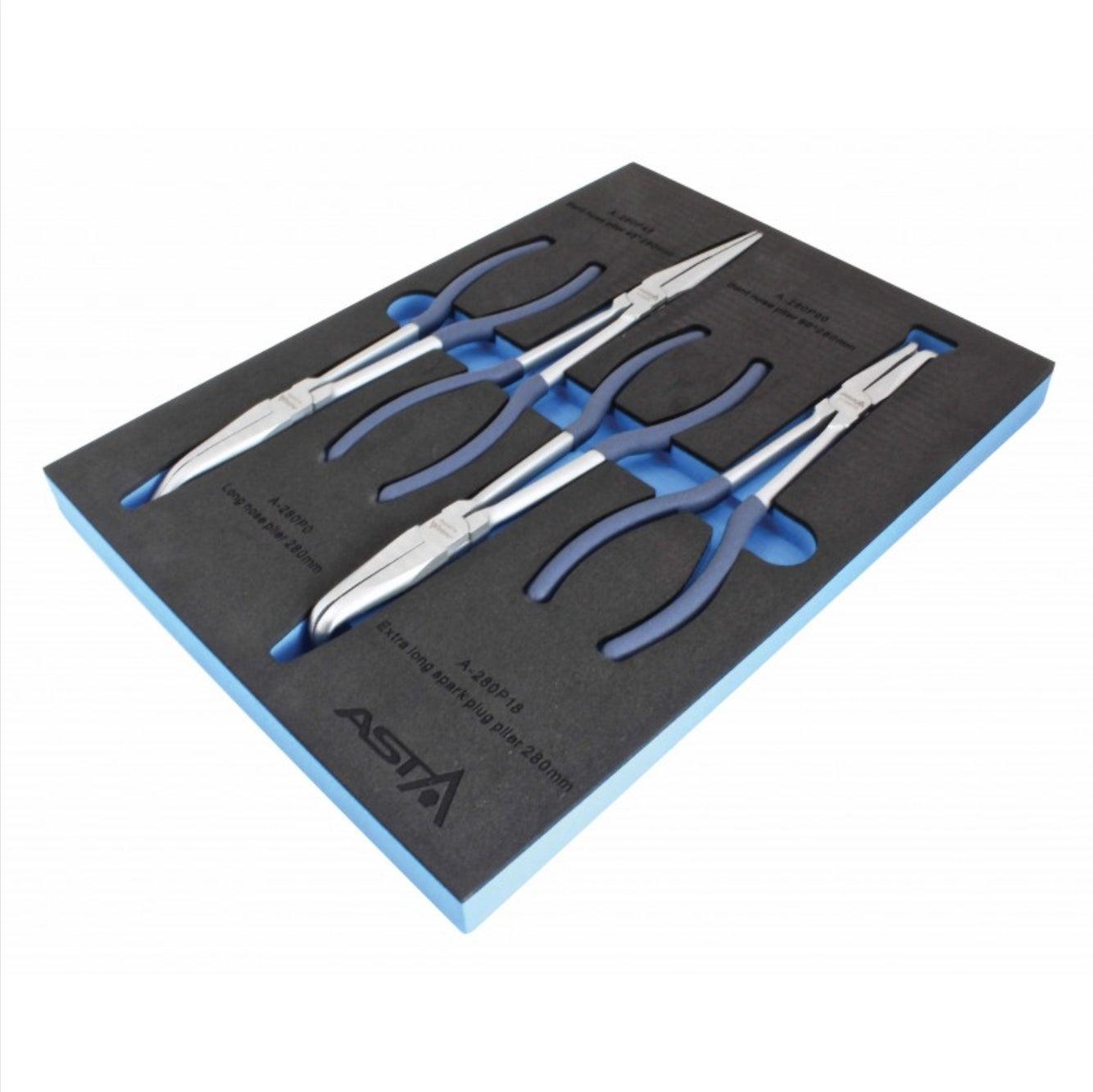 Set clesti cu varf lung in modul de spuma pentru dulap scule, set clesti lungi 4 piese Profesional - Bjc tools