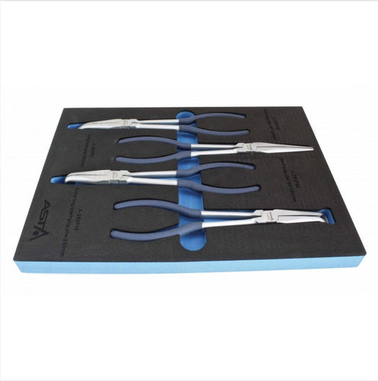 Set clesti cu varf lung in modul de spuma pentru dulap scule, set clesti lungi 4 piese Profesional - Bjc tools