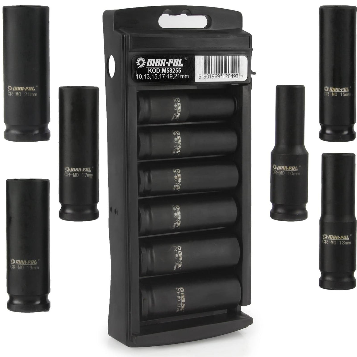 Set chei tubulare lungi impact 1/2" 6piese 10-21mm cu organizator - Bjc tools
