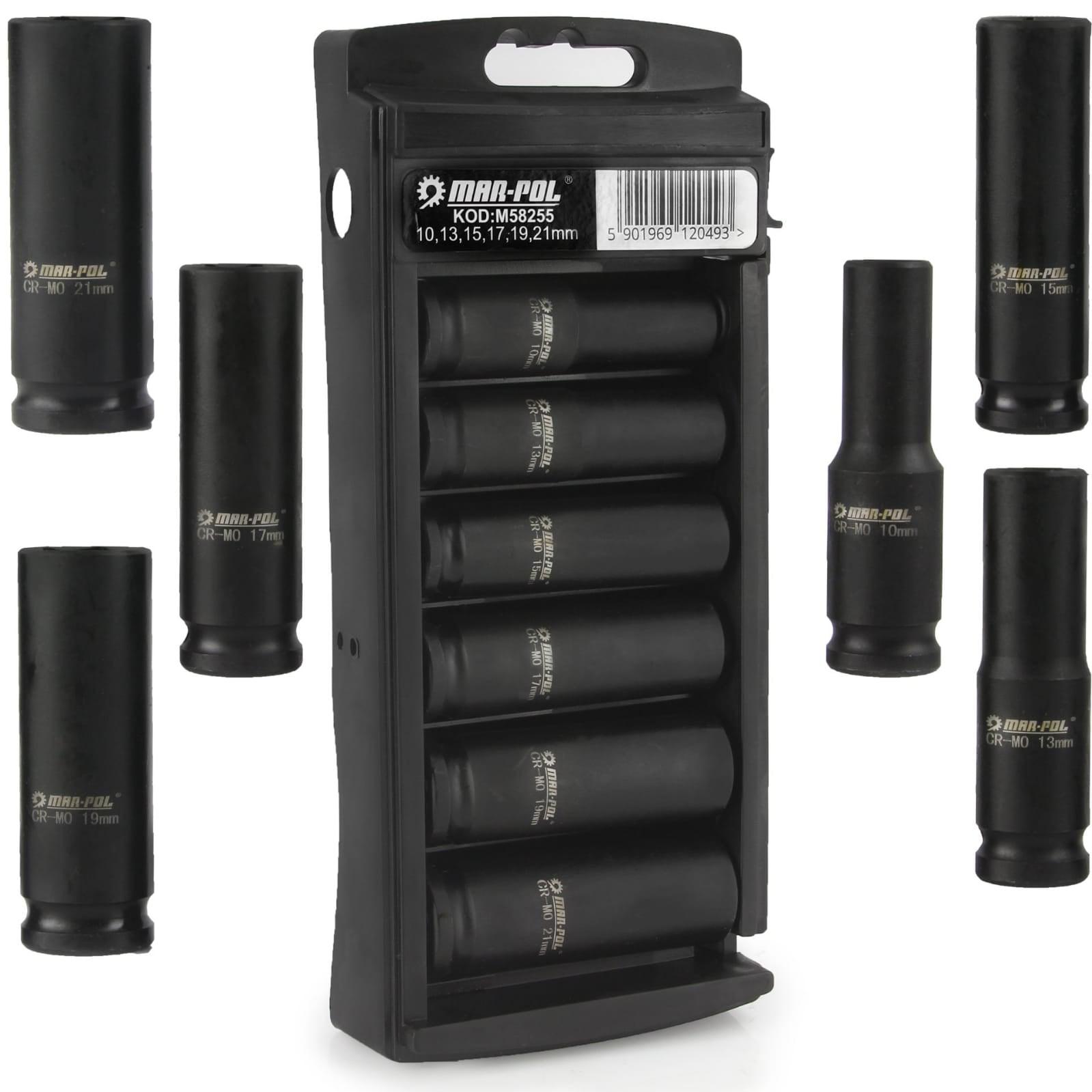 Set chei tubulare lungi impact 1/2" 6piese 10-21mm cu organizator - Bjc tools