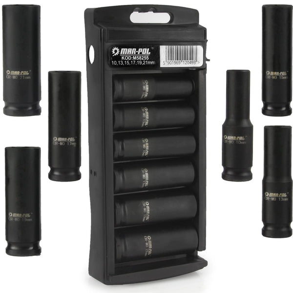 Set chei tubulare lungi impact 1/2" 6piese 10-21mm cu organizator - Bjc tools