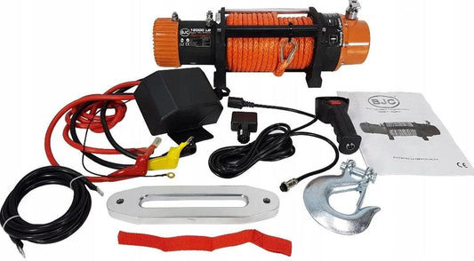 Troliu auto electric 12 volti OFF-ROAD si Atv profesional 12v 12000lbs 5440kg sfoara sintetica 6.6hp, Troliu Platforma - Bjc tools