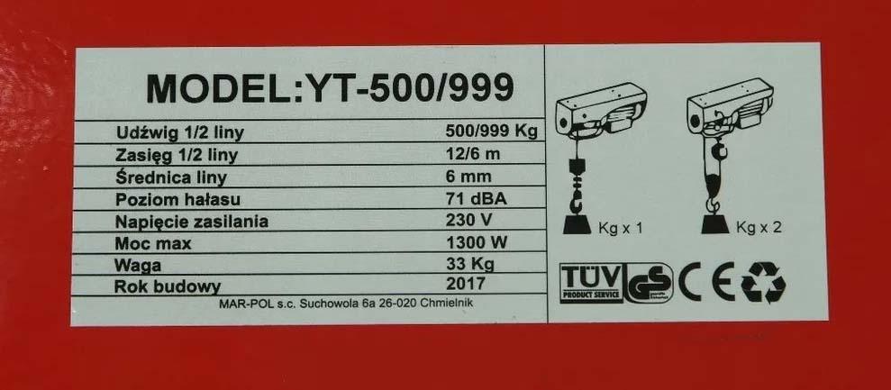Vinci Troliu electric 500 / 1000 Kg macara cu sufa palan electric - Bjc tools