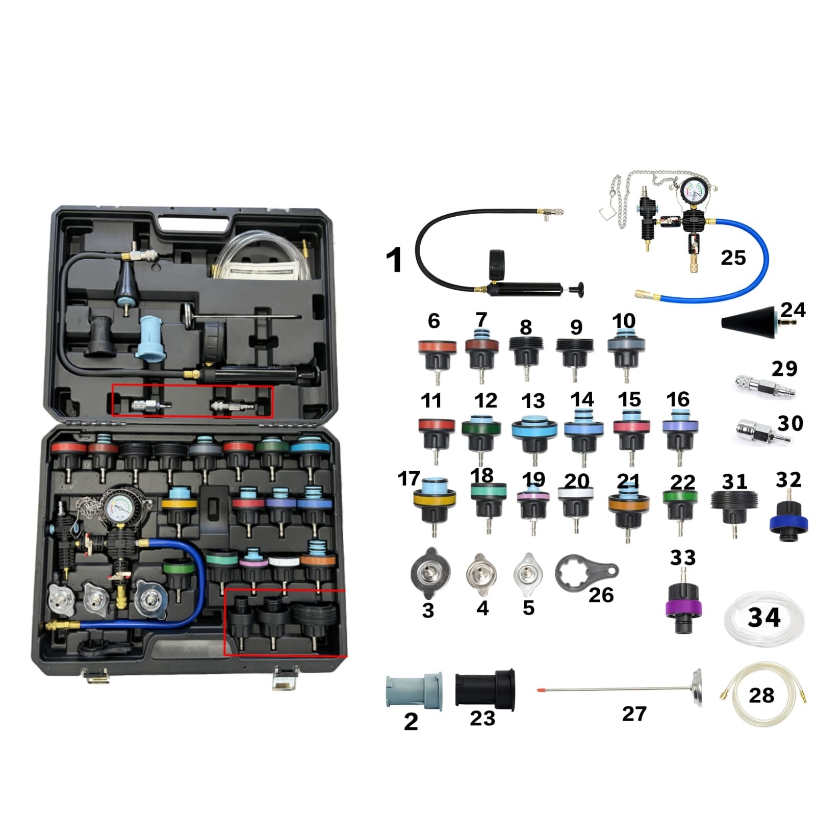 Trusa testare presiune sistem răcire și umplere lichid si vacuum radiatoare, tester radiator Imagine principală a produsului