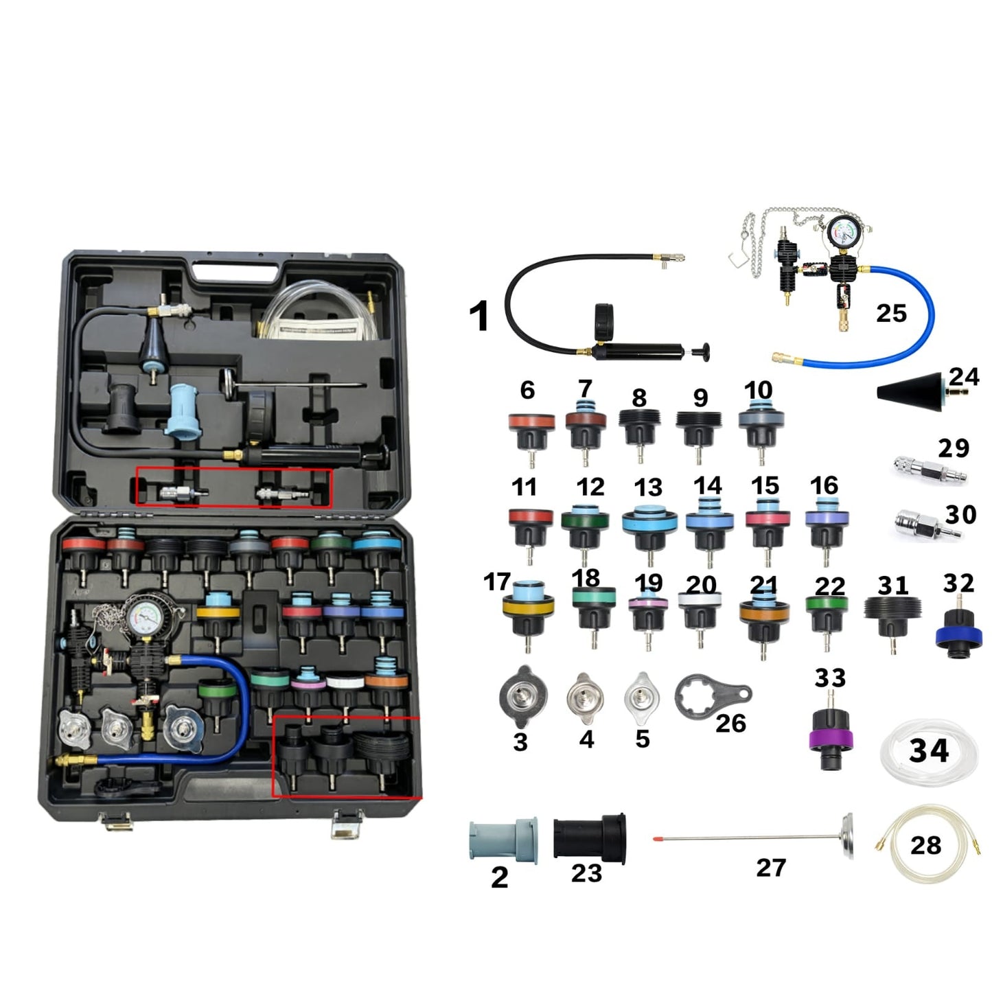 Trusa testare presiune sistem răcire și umplere lichid si vacuum radiatoare, tester radiator
