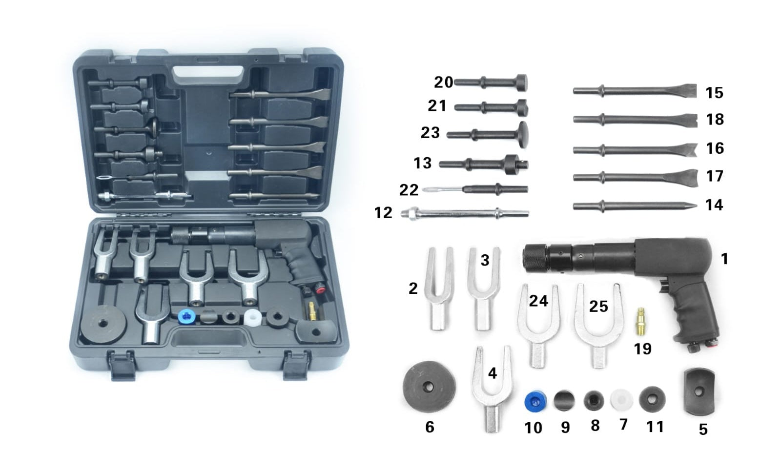 Ciocan pneumatic multifuncțional cu 25 de piese Imagine principală a produsului