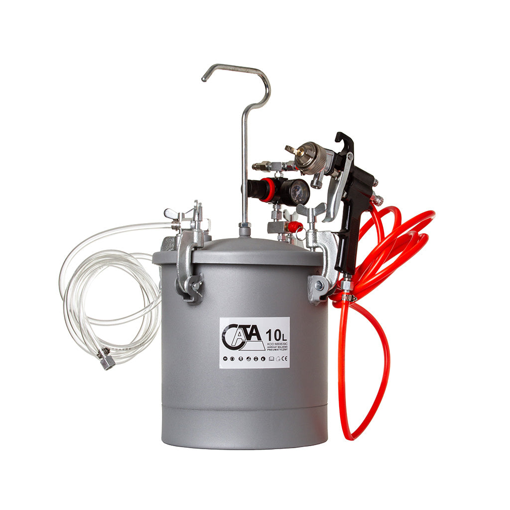 PISTOL DE VOPSIT PNEUMATIC | 10L, Pompa de vopsit cu rezervor de 10 litri și echipament de aer comprimat.