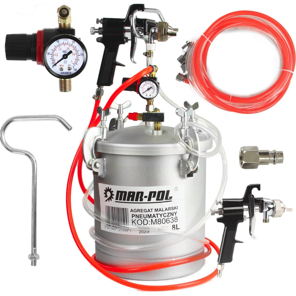 Pistol/Pompa de vopsit pneumatică 8 litri pt vopsea, lac, adezivi si altele din aluminiu - Bjc tools