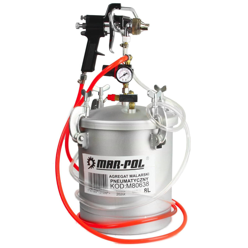 Pistol/Pompa de vopsit pneumatică 8 litri pt vopsea, lac, adezivi si altele din aluminiu - Bjc tools