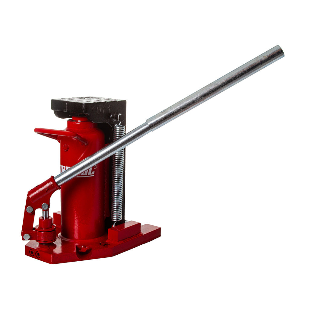 Cric pentru utilaje/ camioane cu talpa joasa | 20 tone, ideal pentru reparații și întreținere, cu mâner pliabil.