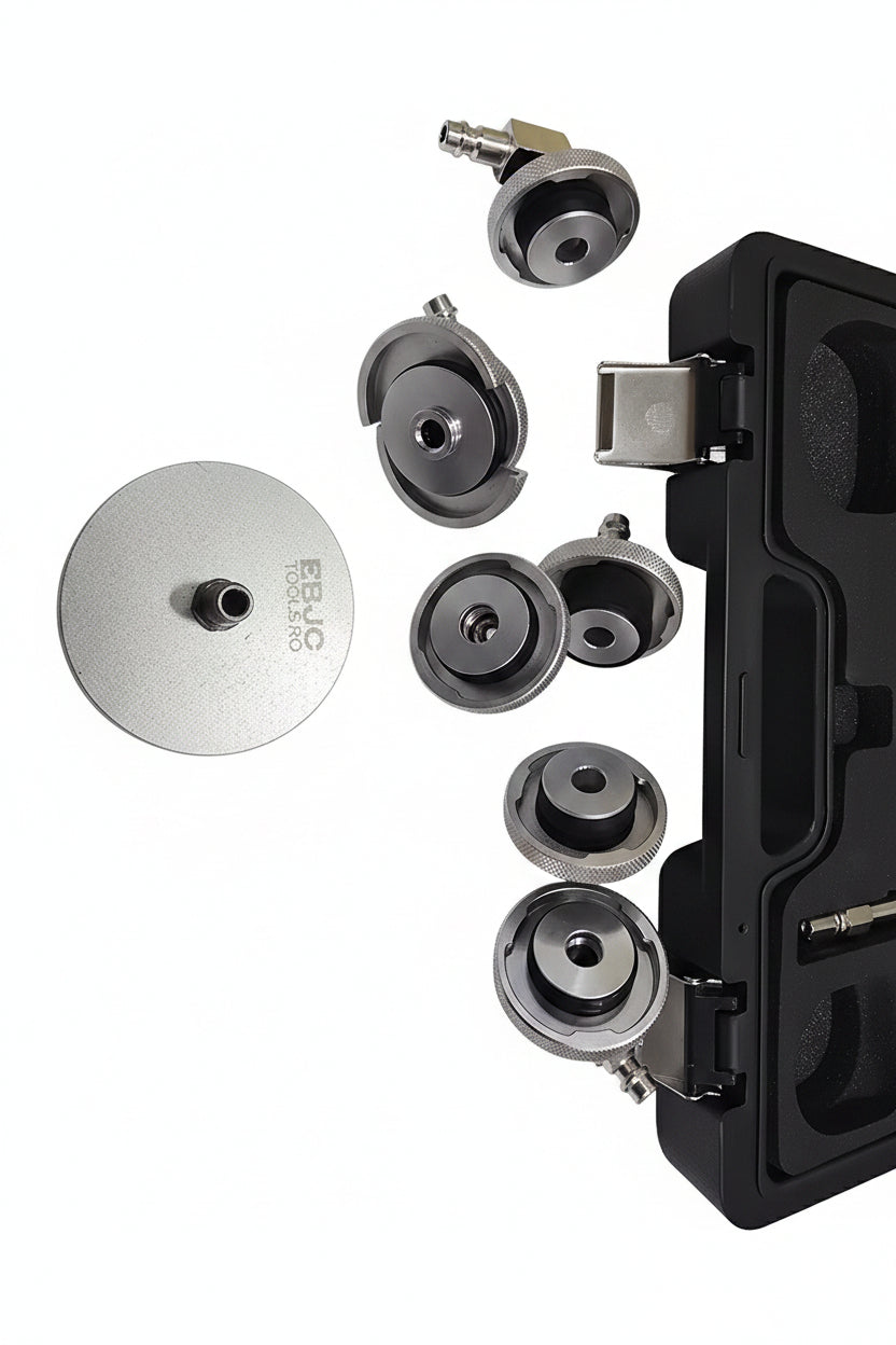 Aparat pompa electrica pentru aerisire si schimbat lichid de frana BJC Tools, 12V/220V, Set complet 17 accesorii