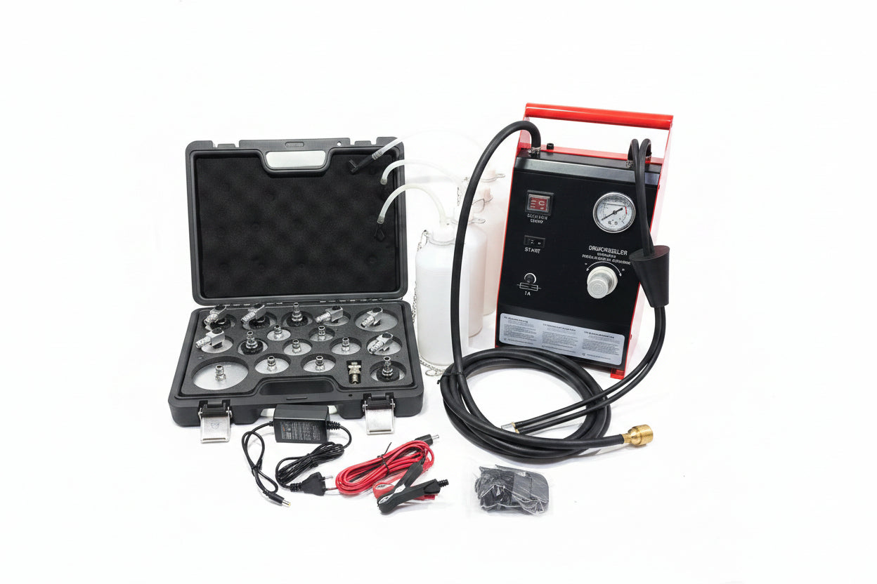 Aparat pompa electrica pentru aerisire si schimbat lichid de frana BJC Tools, 12V/220V, Set complet 17 accesorii Imagine secundară a produsului