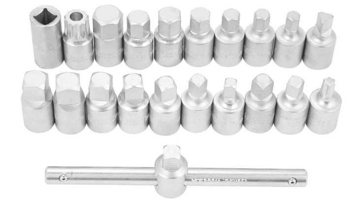 Set chei cu maner T, 21 piese, otel crom-vanadiu, pentru schimb ulei auto - Bjc tools