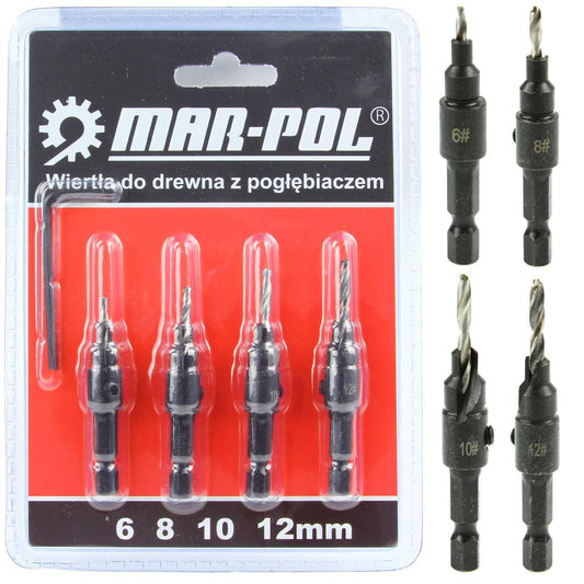 Set de 4 burghie pentru lemn cu scufundare hexagonală de 1/4" - Bjc tools