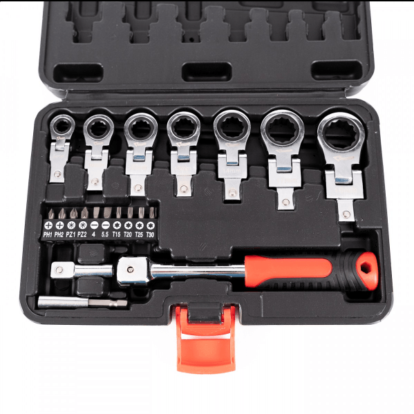 Trusa capete chei inelare articulate si biti 20 piese - Bjc tools