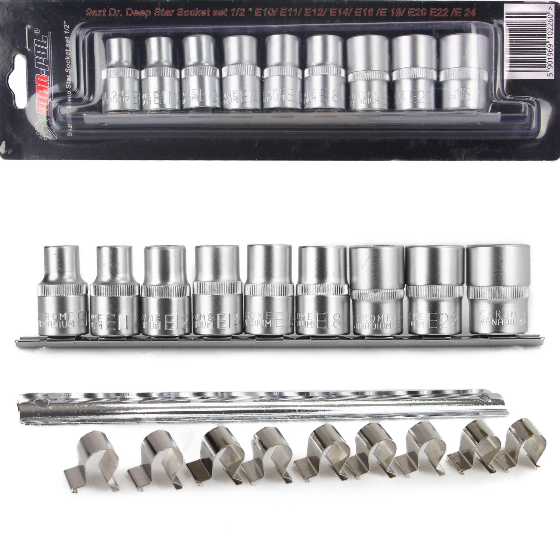 Set chei tubulare Profil E, E10-E24  1/2"  9 piese Imagine secundară a produsului