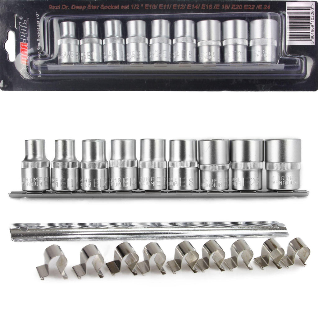 Set chei tubulare Profil E, E10-E24 - 1/2" - 9 piese - Bjc tools
