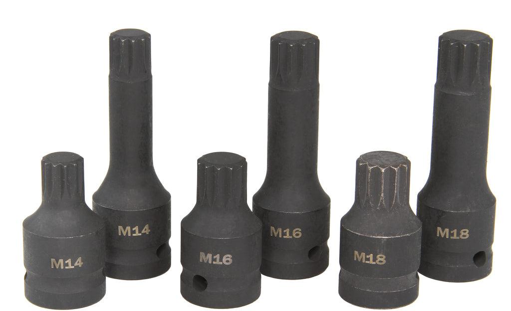 Trusa cu biti Spline de impact M14-M16-M18 antrenare 1/2"6 piese - Bjc tools