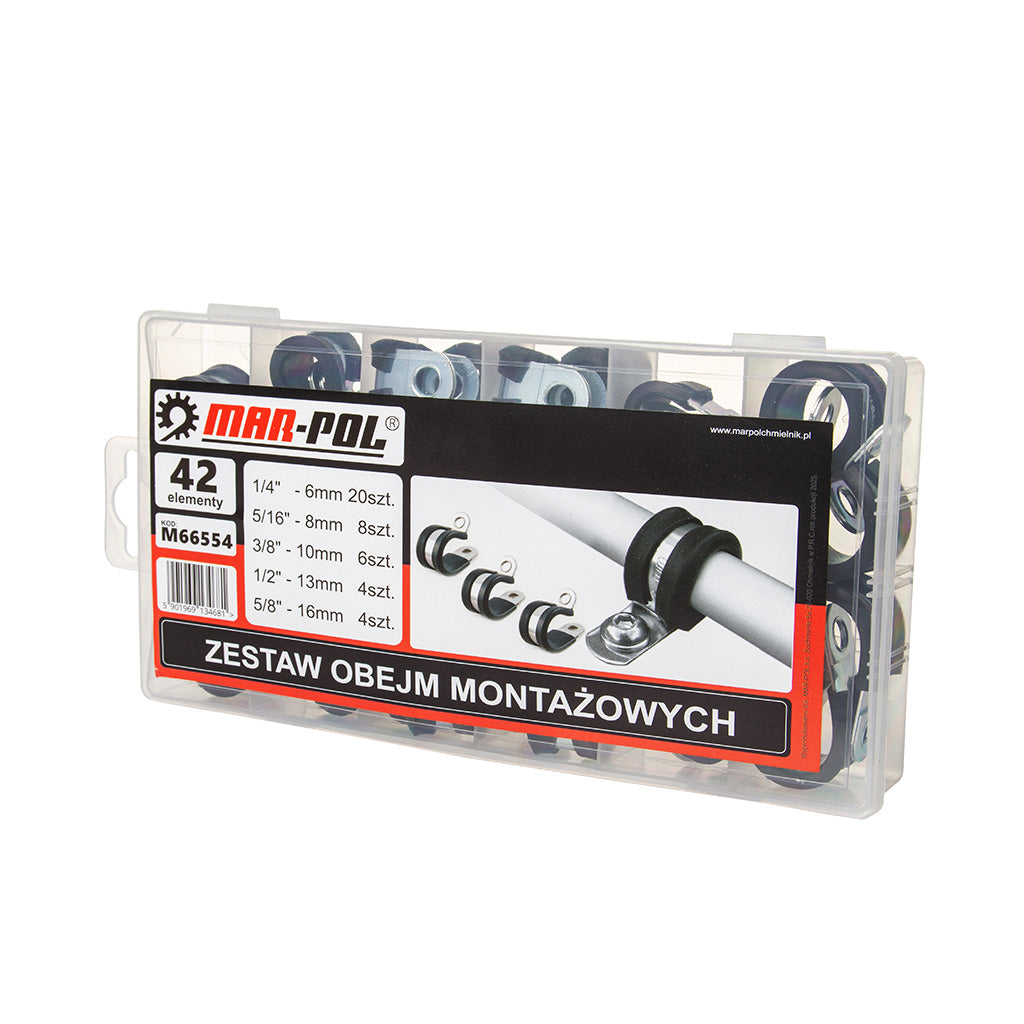 SET CLEME DE MONTAJ TEVI CU PROTECTIE CAUCIUC | 42 buc. Bride tevi, kit montaj cu cleme, accesorii pentru țevi.