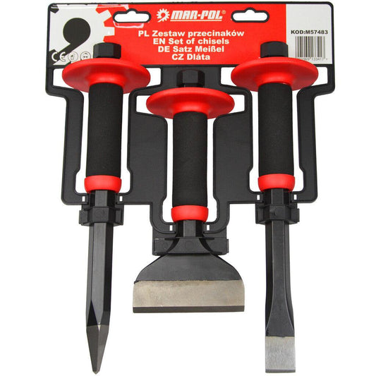 Set 3 dalti pentru zidarie cu manson de protectie 300 mm,  dalta si dorn