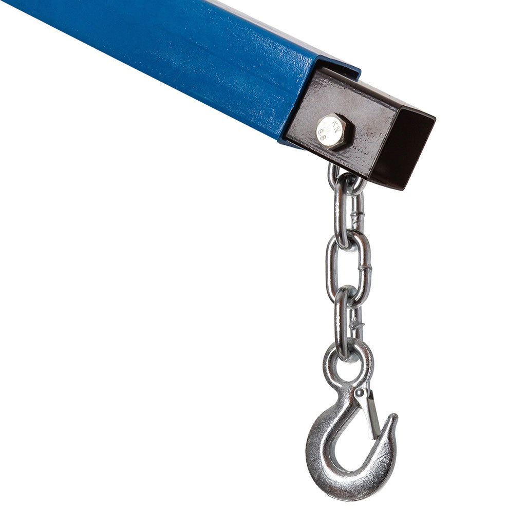 Detaliu macara pivotantă/girafă 1 tona, braț extensibil cu cârlig pentru ridicare.